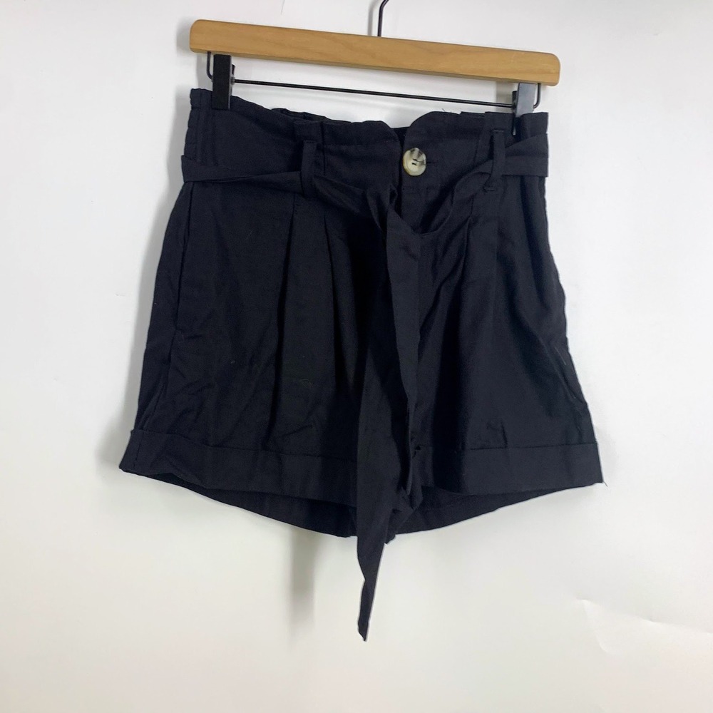 Good Luck Gem Paperbag Waist Shorts High Rise Pleated Cuffed Tie Belt Size L NWT